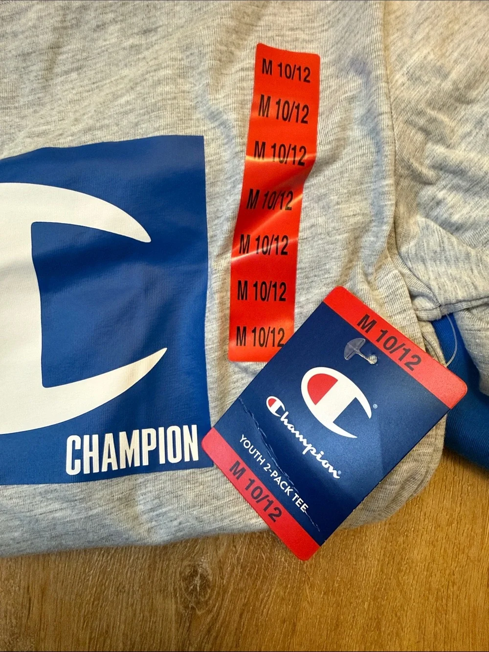Champion Gray & Blue Block Logo T‑Shirt